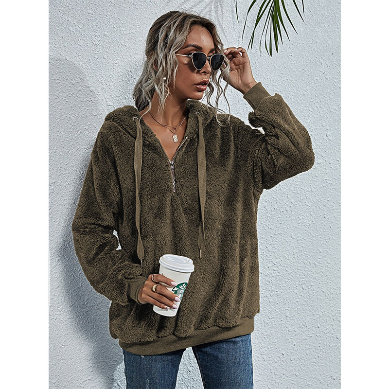 solid color fleece hooded longsleeved jacket wholesale Nihaojewelry NHIS429213