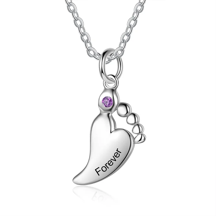 Personalized Baby Feet Necklace with 1 Birthstone Gifts for Mother