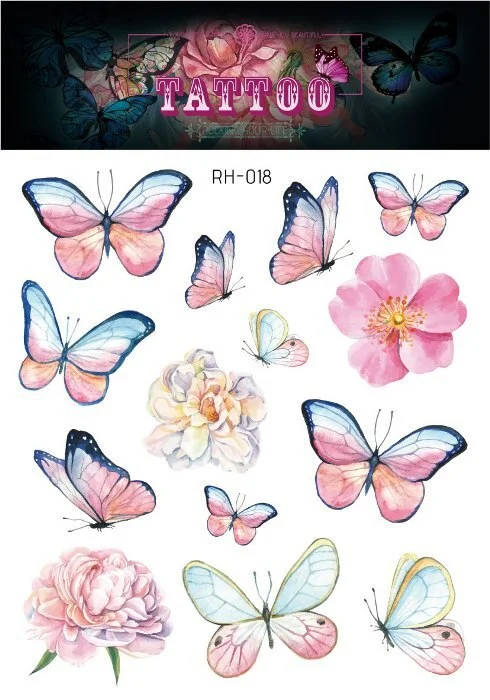 24 Kinds 3D Butterfly Tattoo Flowers Watercolor Temporary Body Art Sticker Disposable Make Up Concealer tatouage temporaire