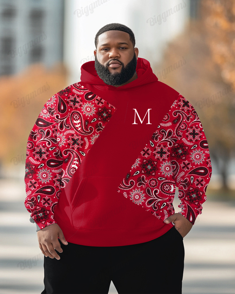 Paisley Patchwork Alphabet Skull Print Hoodie Men's Plus Size