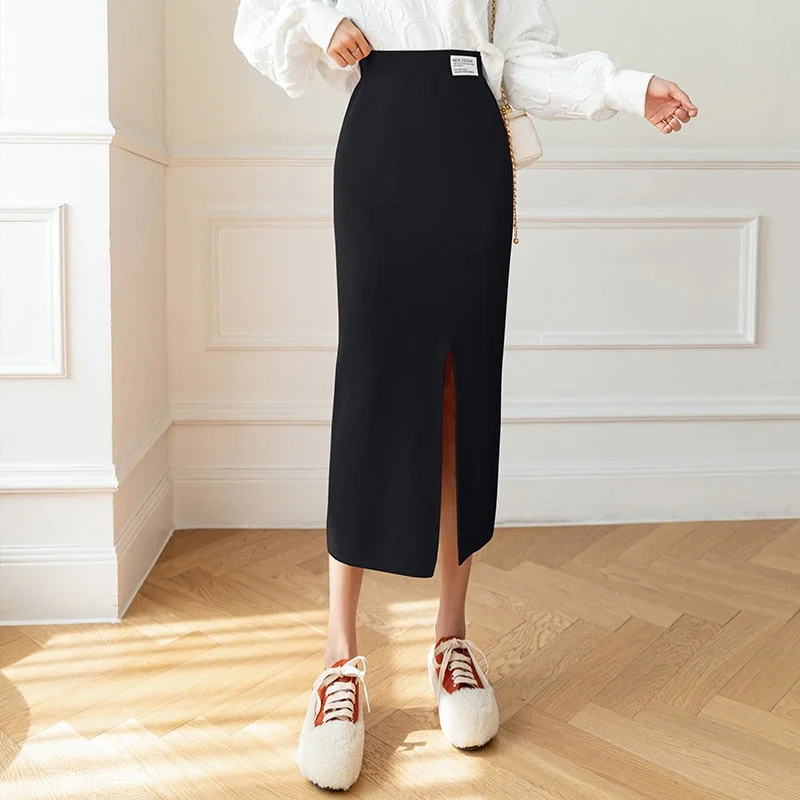 Graduation Gift  party  dress Billlnai  Candy Color Autumn Knitted Skirts Women Split Thicken Knitwear Elastic Waist Long Skirt Bodycorn Skinny Casual Skirt 2023