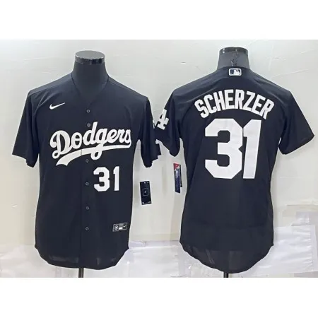 Men's Los Angeles Dodgers #31 Max Scherzer Black Flex Base Stitched Baseball Jersey XQNH