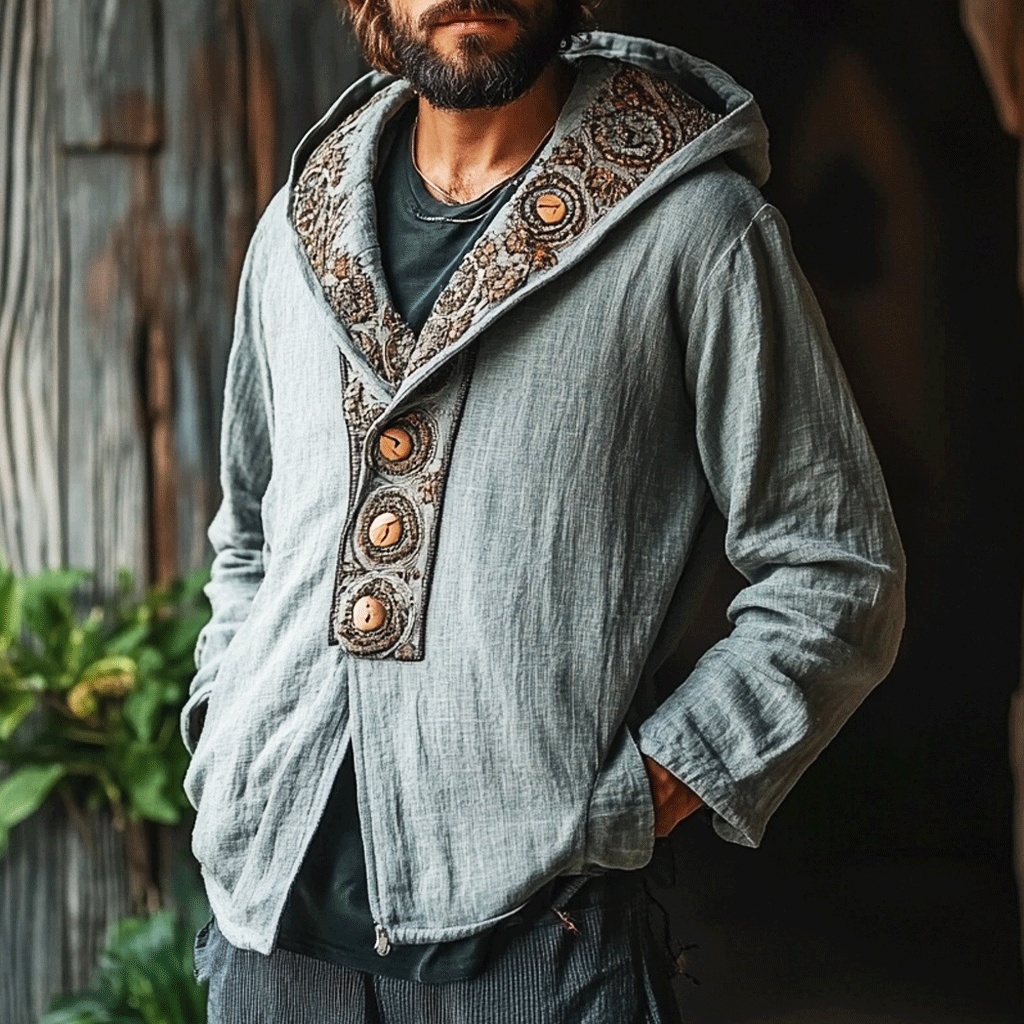 Men's Linen Aztec Hooded Jacket-inspireuse