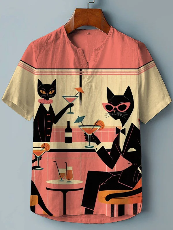 Women's Cats Cocktail Art Print V Neck T-Shirt