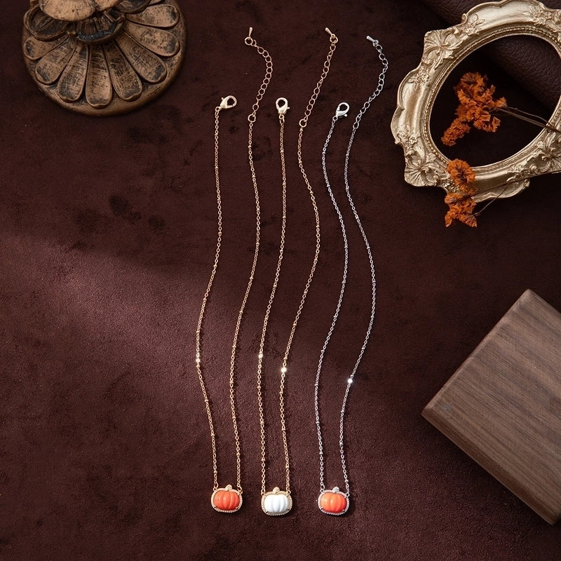 Copper Gold Plated Inlay Pumpkin Skull Resin Jewelry Set