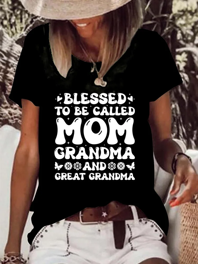 Bless to be called mom grandma and great grandma Raw Hem Tee-0026007