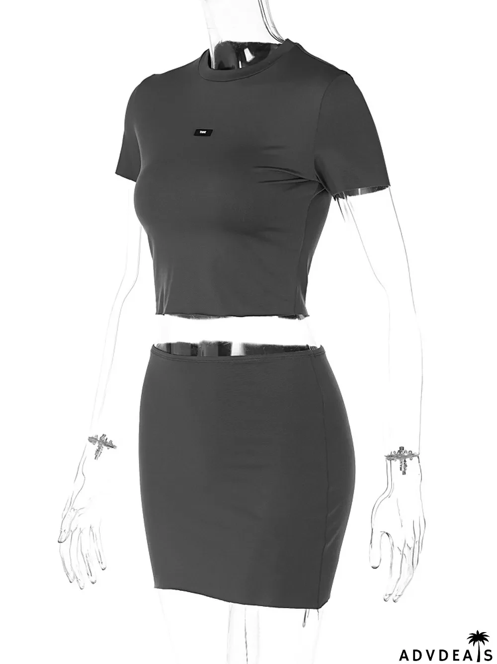 Women Crop Top and Skirt Two-Piece Set