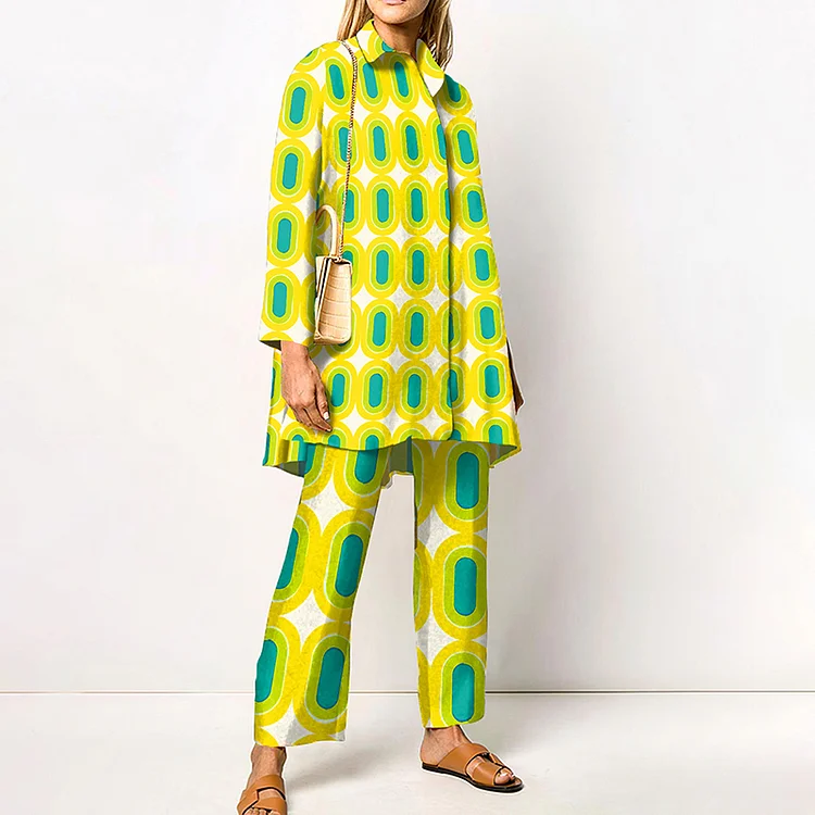 Contrasting Geometric Casual Two Piece Set
