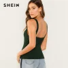 SHEIN V-Notch Thick Strap Ribbed Top 3 Colors Plain Rib-Knit Plain Slim Fit Tank Women Summer Party Highstreet 2019 Vests