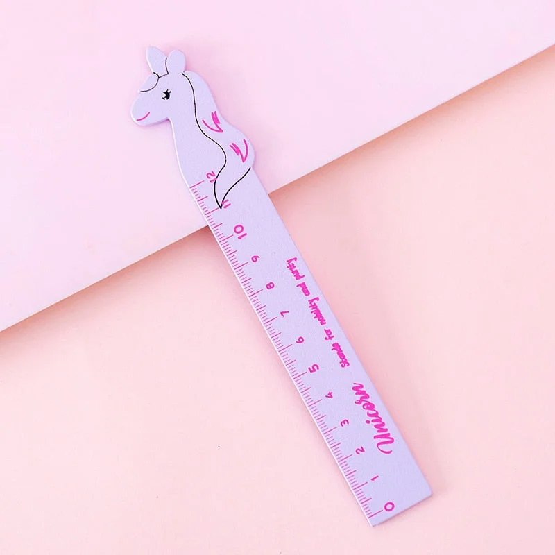 1 Pcs Lytwtw's Kawaii Accessories Cartoon Unicorn Woolden Measuring Straight Ruler Student School Office Supplies Stationery