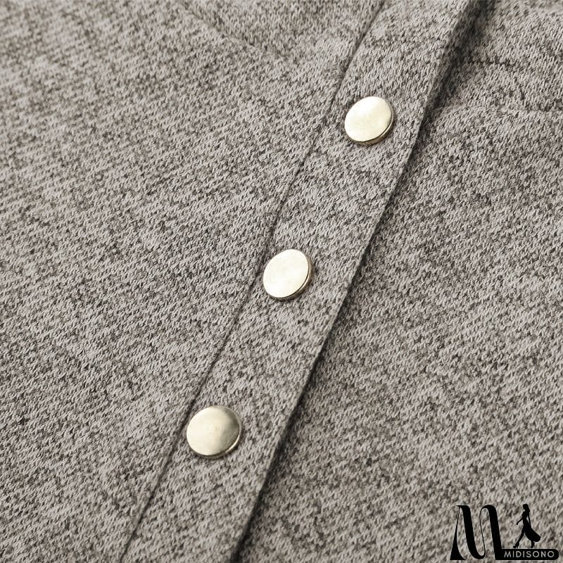 MidiSono - Women's Brown Heathered Print Button Snap Neck Pullover Hoodie