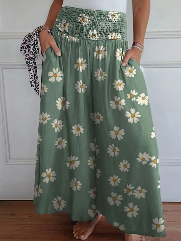 Women's Daisy Print Cotton Wide Leg Pants