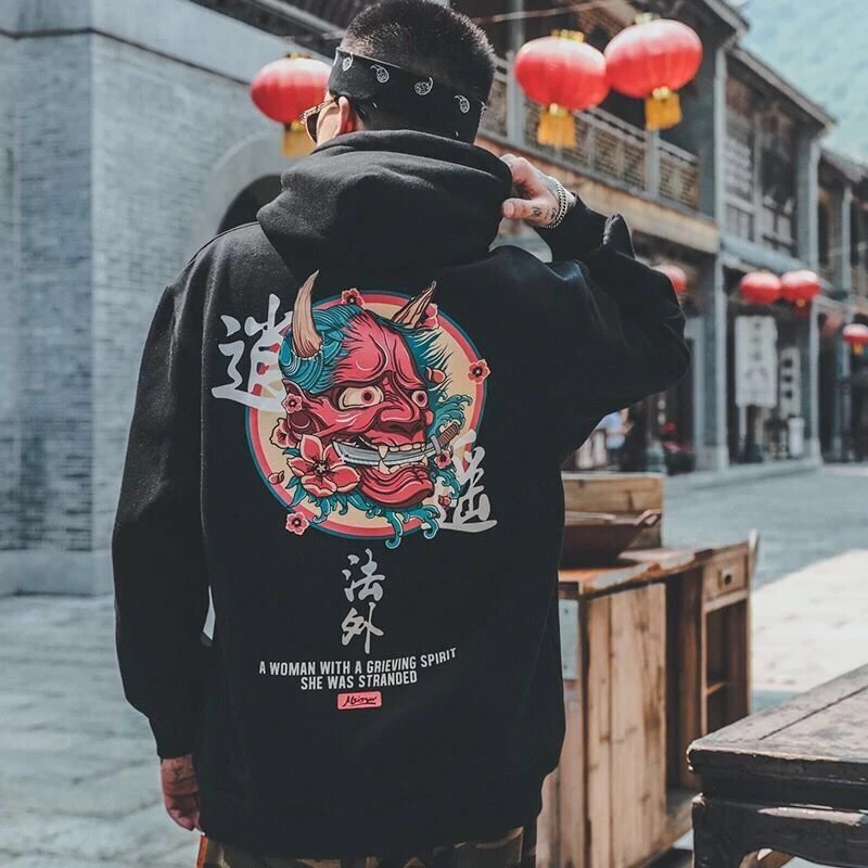 Hip Hop Trend Japanese Samurai Print Couple Hoodie、、URBENIE