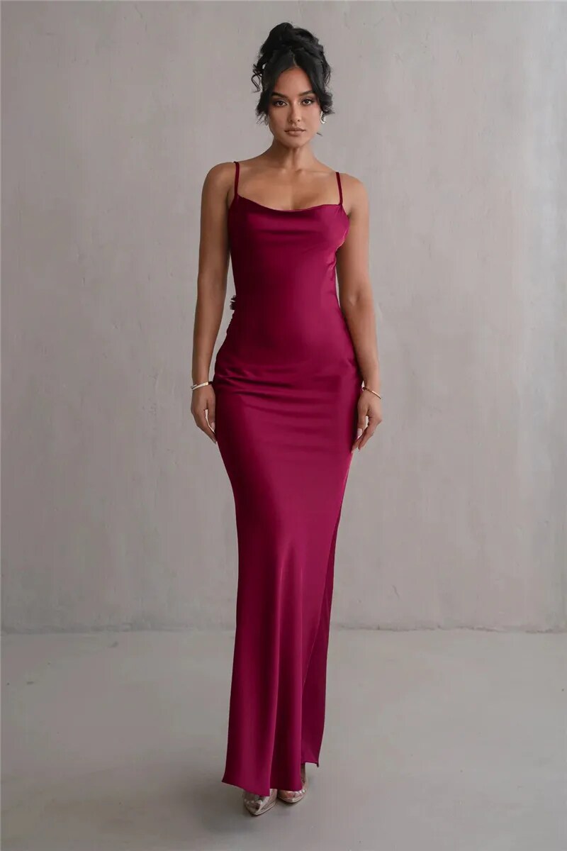 Ootddress Floral Draped Backless Maxi Long Dress For Women Fashion Spaghetti Strap Sleeveless Bodycon Evening Party Dress Elegant