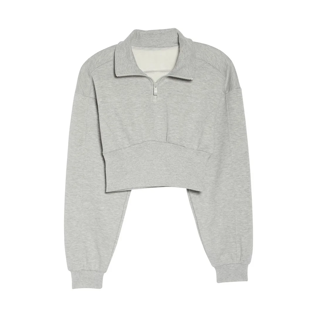 Stand Collar Fleece Crop Sweatshirt
