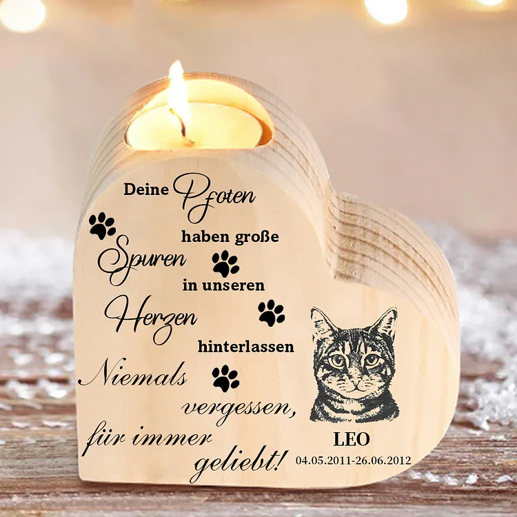 Herzform Kerzenhalter-Personalisierter Name Jahr für Katze Gedenkkerzenhalter Trauer 