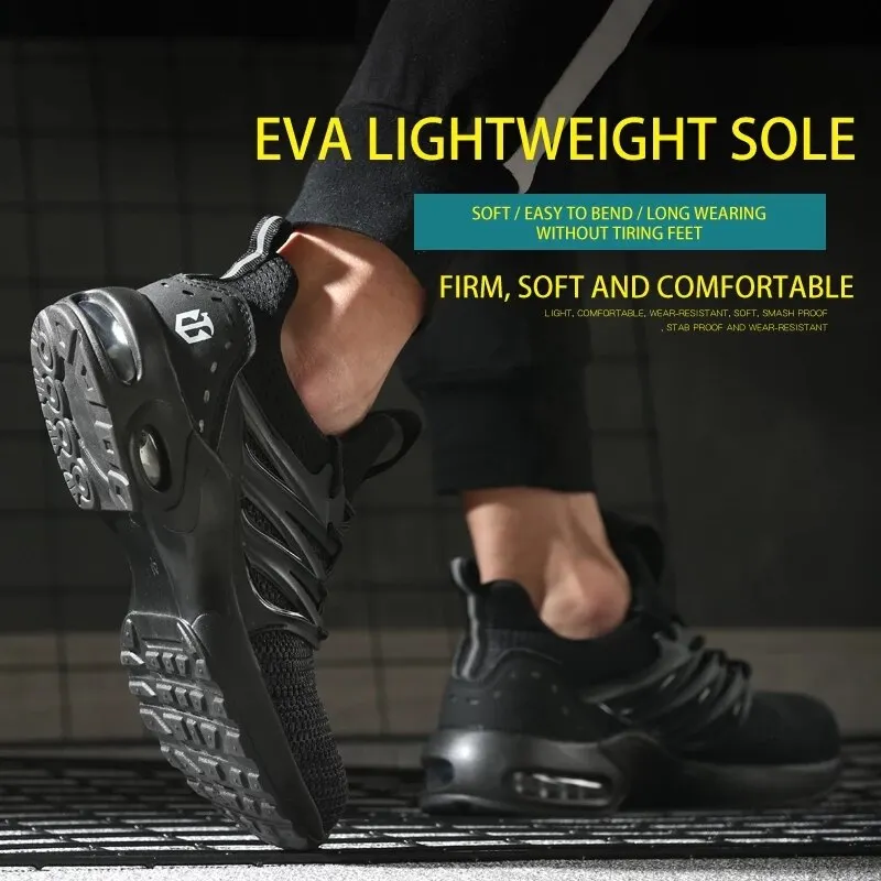 Work Safety Shoes With Steel Toe Cap Men and Women Cushion Heel Breathable Anti Piercing Boot Soft Flying Fabric Fashion Sneaker