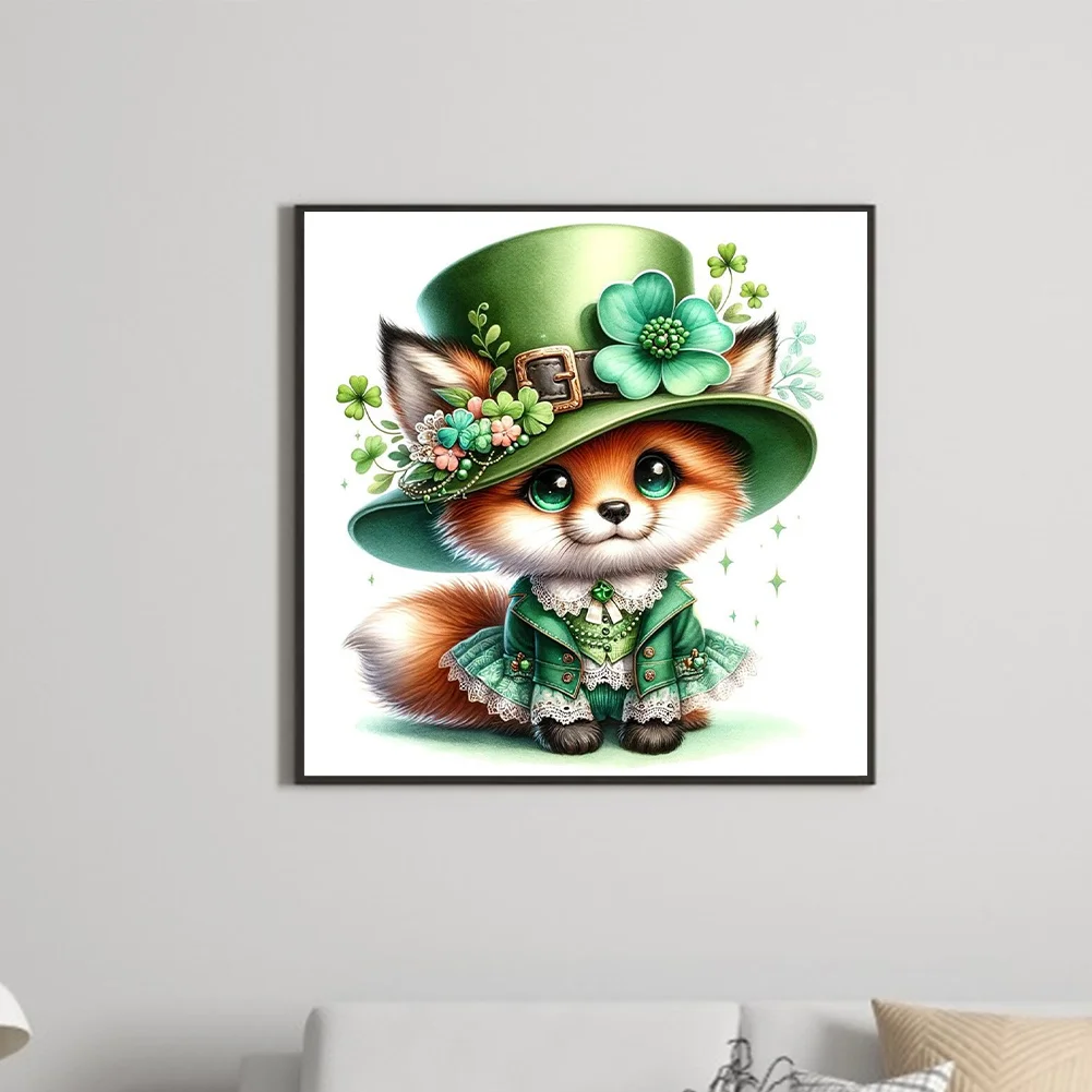 Diamond Painting - Full Round Drill - St Patrick's Clover Fox(Canvas|30*30cm)