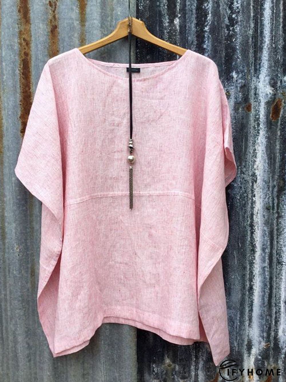 Casual Solid Cotton-Blend Short Sleeve Tunic Top | IFYHOME