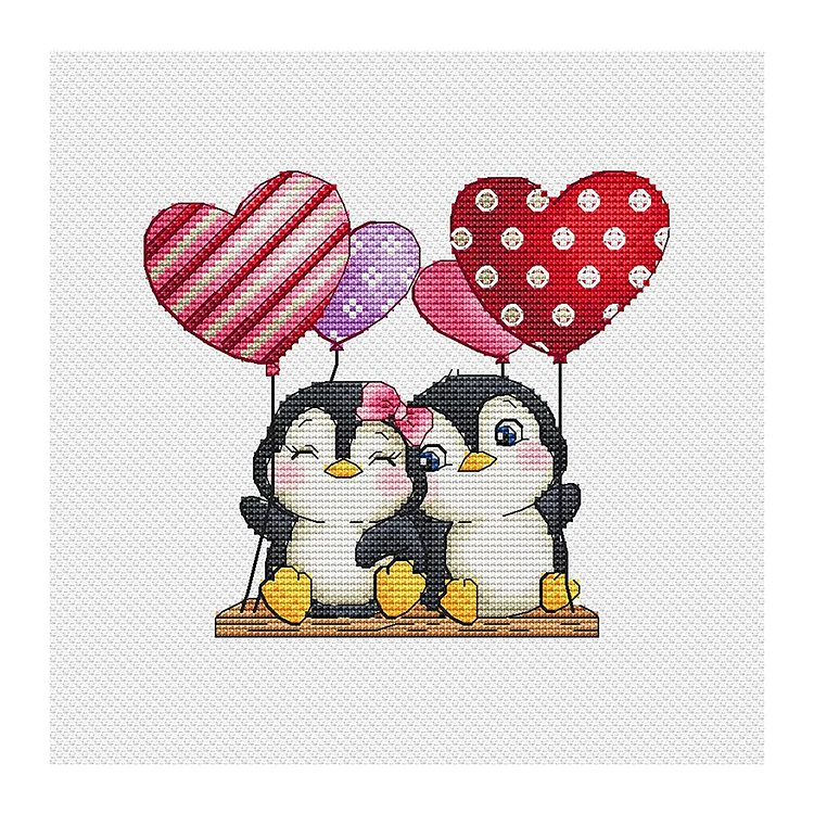 【Huacan Brand】Love - Penguin Love 11CT Stamped Cross Stitch 30*30CM