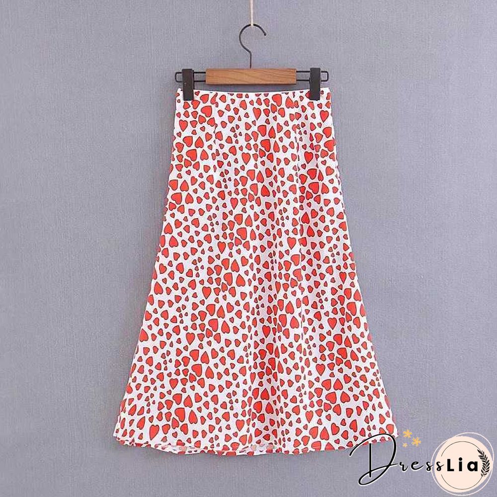 Retro Elastic Band High Waisted Leopard Print Satin Midi Skirt