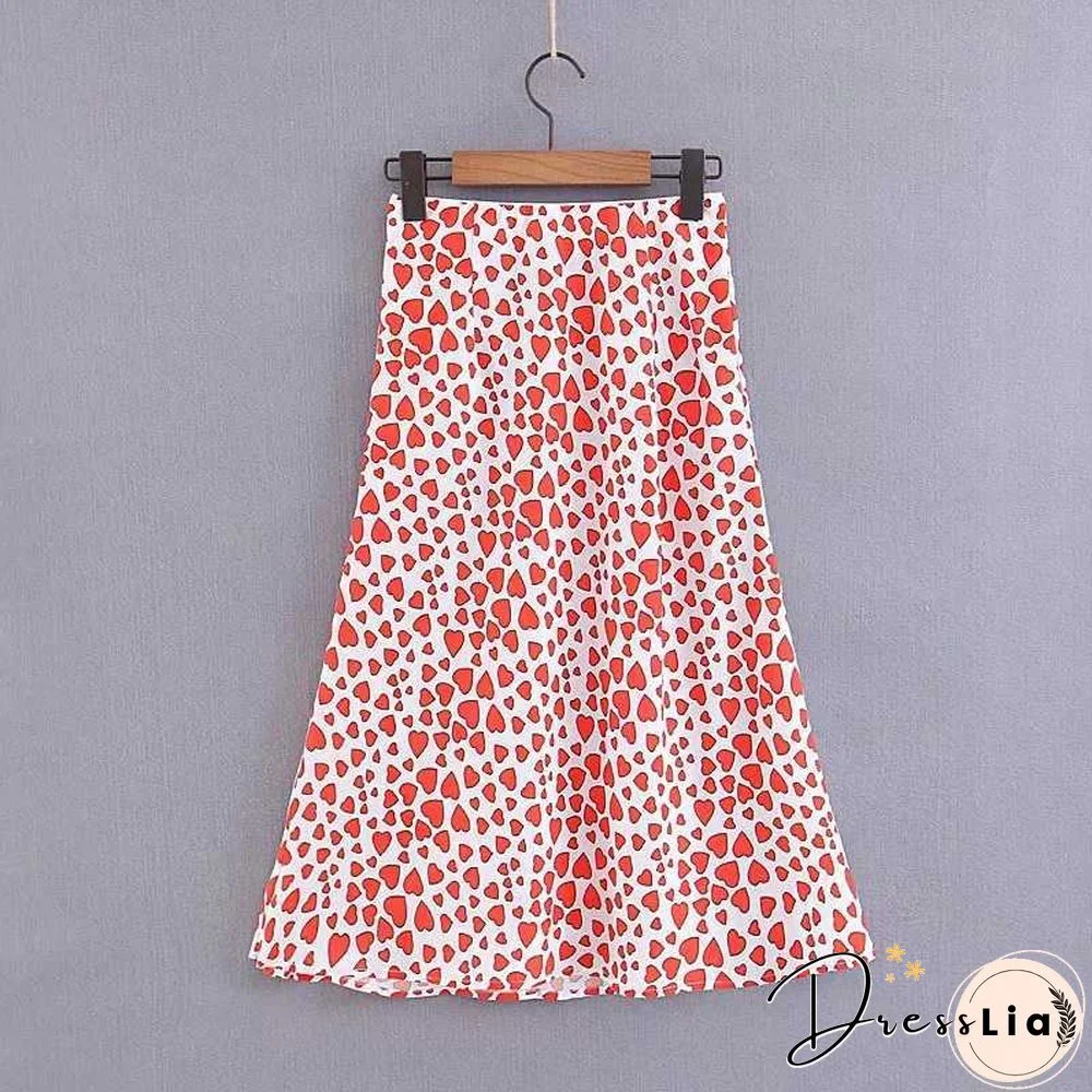 Retro Elastic Band High Waisted Leopard Print Satin Midi Skirt