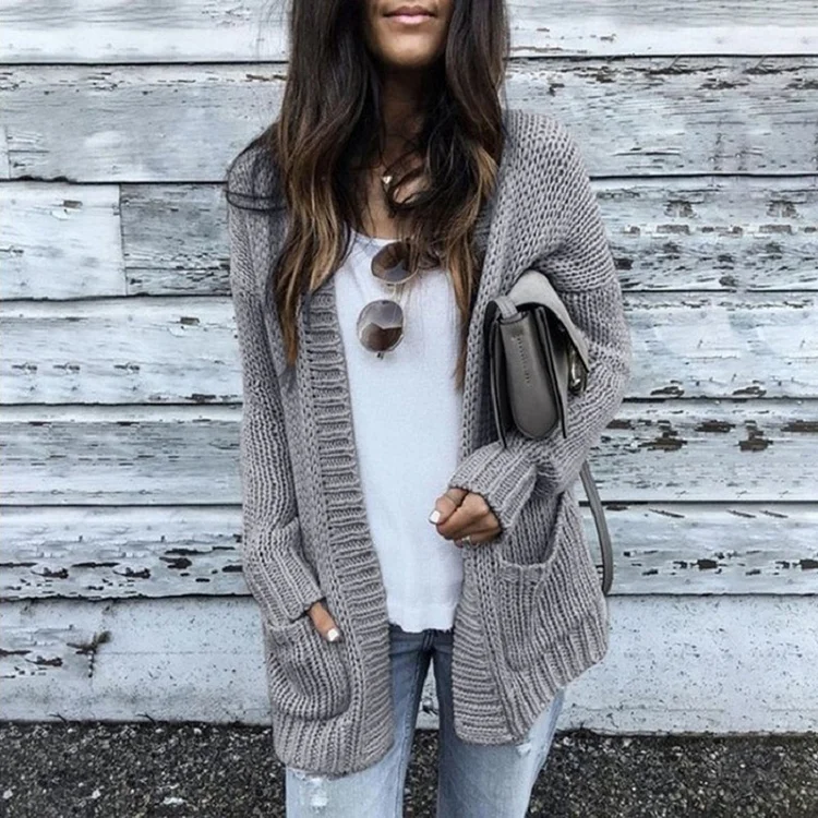 Simple Solid Color Long Sleeve Sweater Cardigan