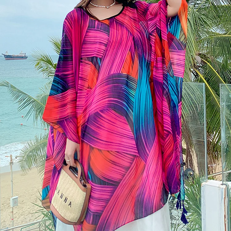 Women's Round Neck Colorful Lightweight Casual Shawl