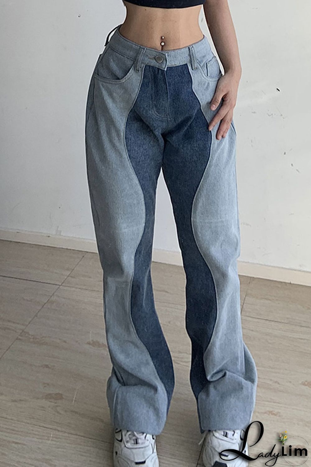 Blue Casual Street Solid Split Joint High Waist Denim Jeans