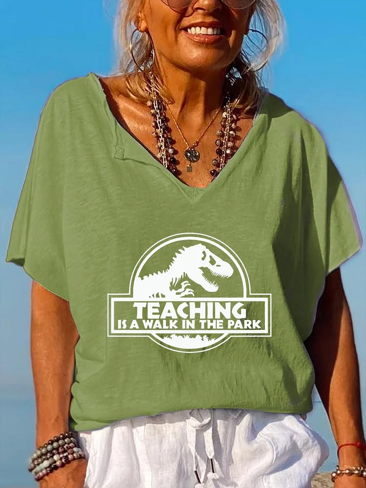 Teaching is a Walk in the Park V Neck T-shirt-06685-Annaletters