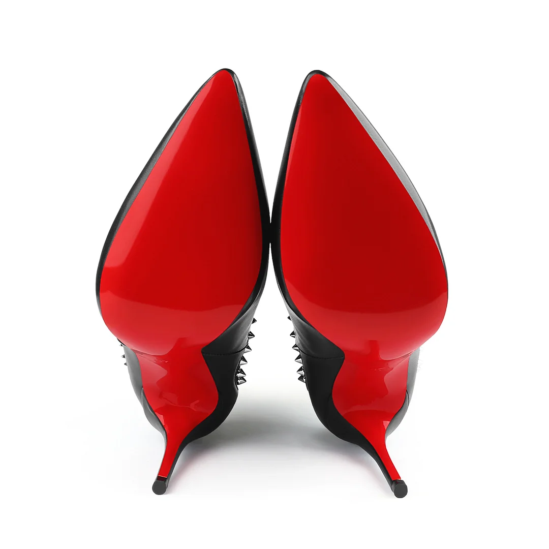 100mm Women's High Heels Boots Red Bottom Black Rivet Ankle Boots-MERUMOTE