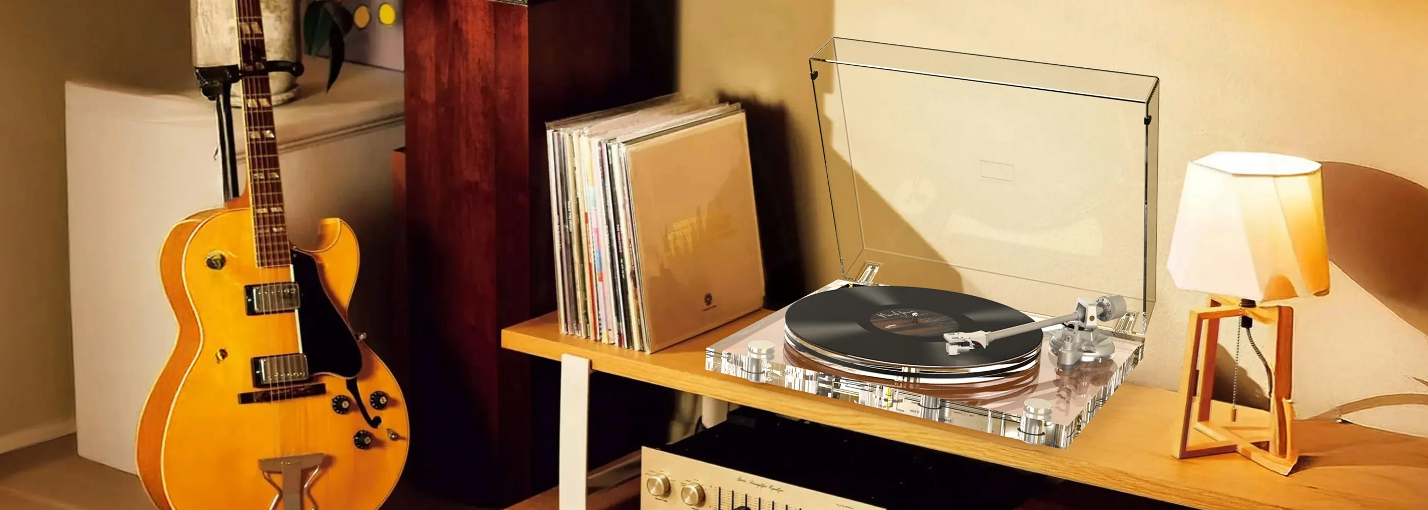 Genesis-V2 transparent turntable in a warm listening room