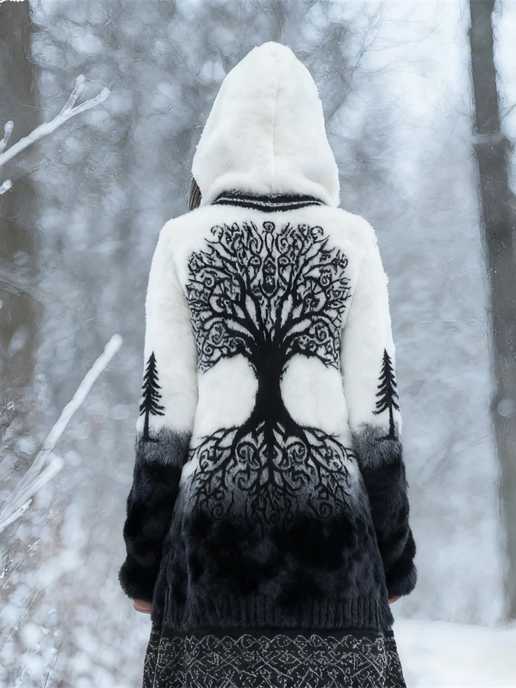 Viking Tree Of Life Women's Flannel Hooded Cardigan