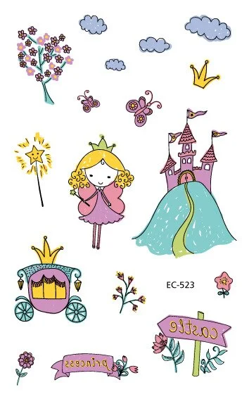12 kinds Cartoon Fairy Princess Temporary Tattoo Stickers for Kids faux tatouage temporaire Disposable Children Cute Girl Gift