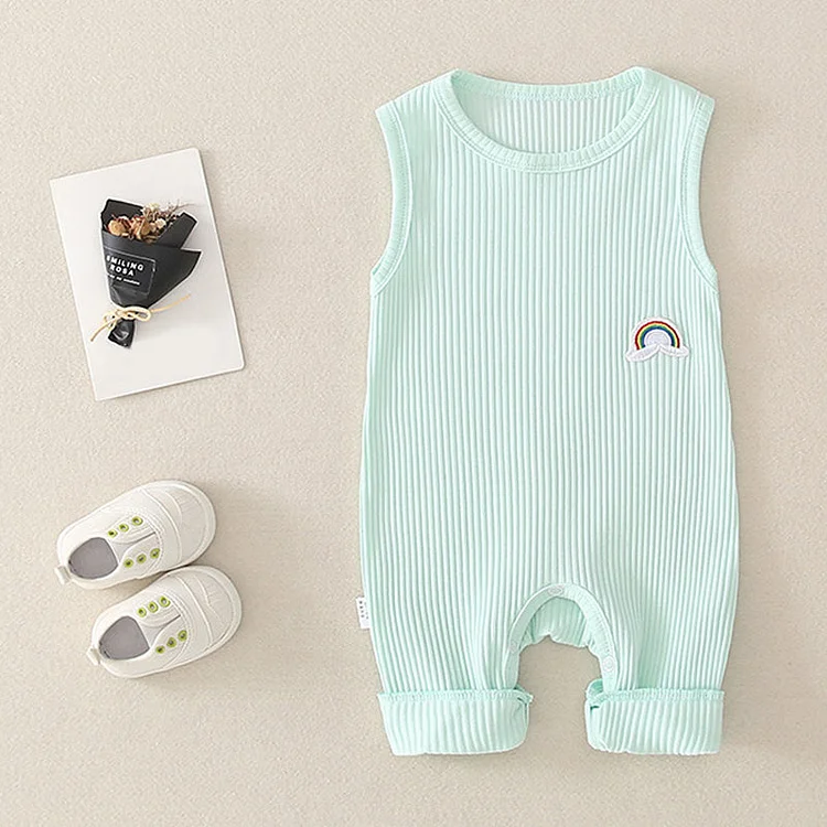 Solid Color Cotton Rainbow Sleeveless Romper
