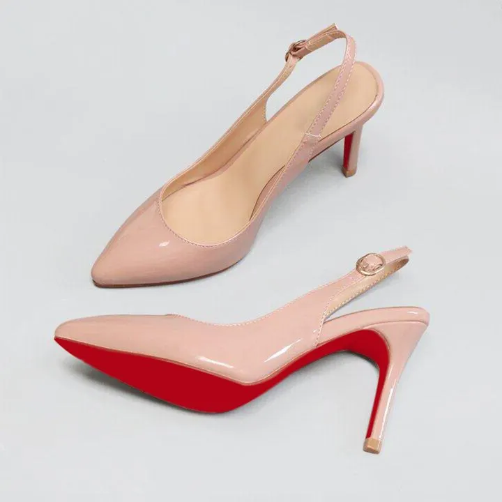90mm Women's Pointed Toe Slingback Heels Pumps Comfortable Daily Red Bottoms Shoes-vocosishoes