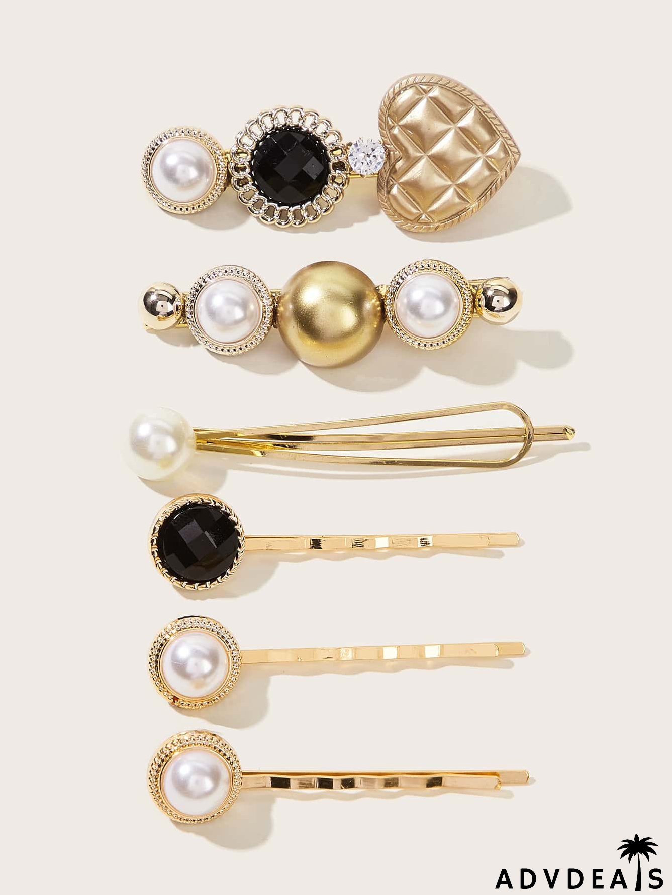 6pcs Faux Pearl & Heart Decor Hair Clip