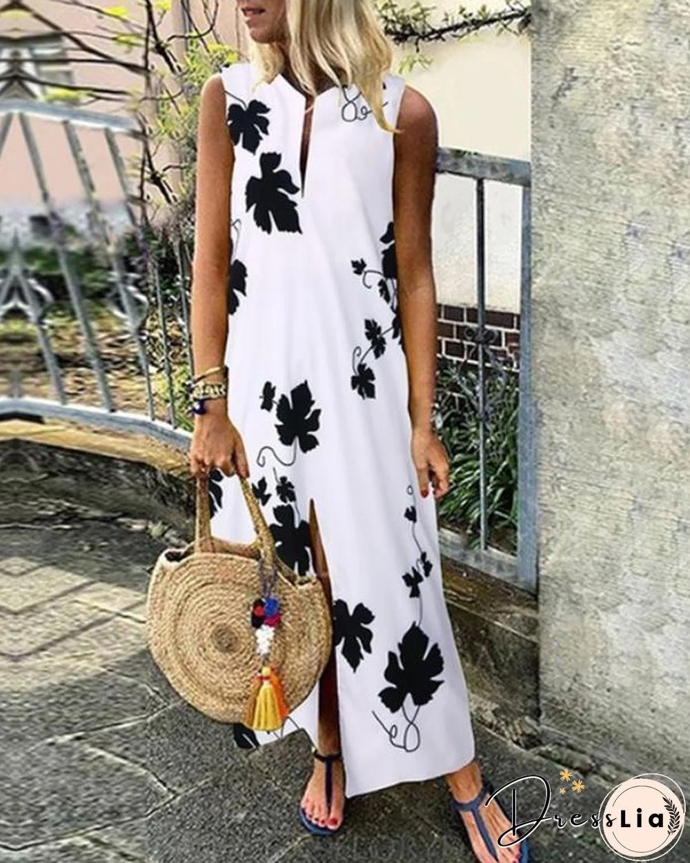 Casual Floral V-Neckline Maxi Vintage Dress