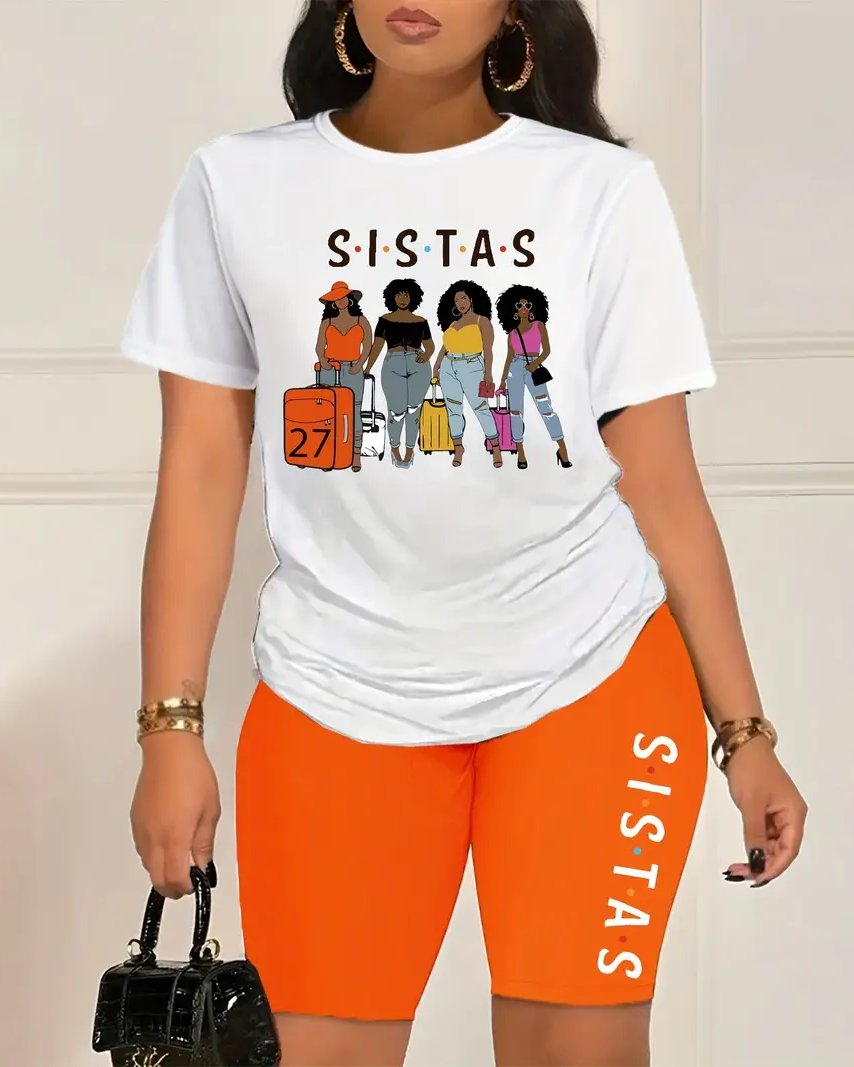 Women's Afro Brown Sisters Short Sleeve Shorts Set