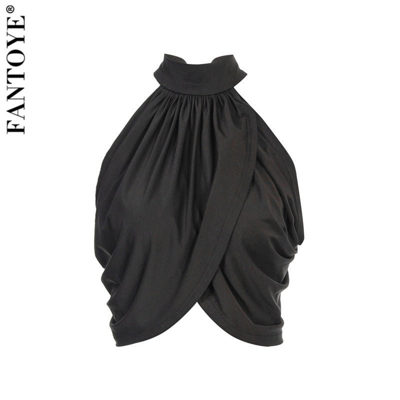 FANTOYE Sexy Halter Top Cross Over Front Women Backless Crop Top Bandage Vest Summer Casual Hot Streetwear Camis Women Clothes