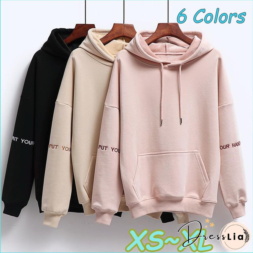 Women Fashion Corduroy Hoodies Female Solid Color Embroidery Hooded Tops Tracksuit