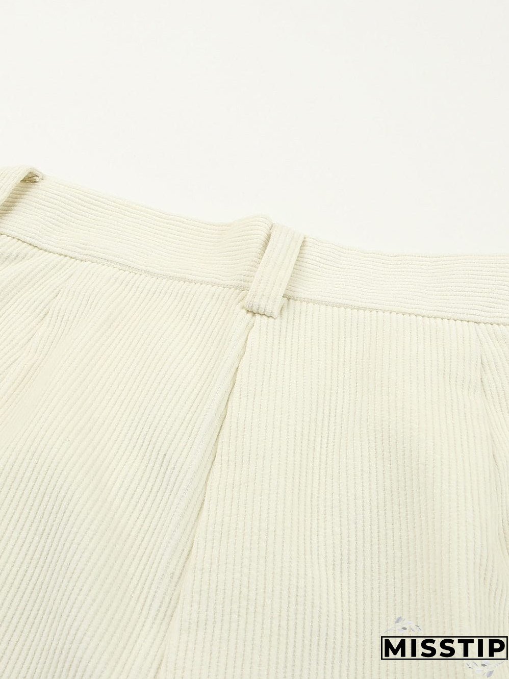 Beige Corduroy High Waist Trousers for Winter Casual Wear