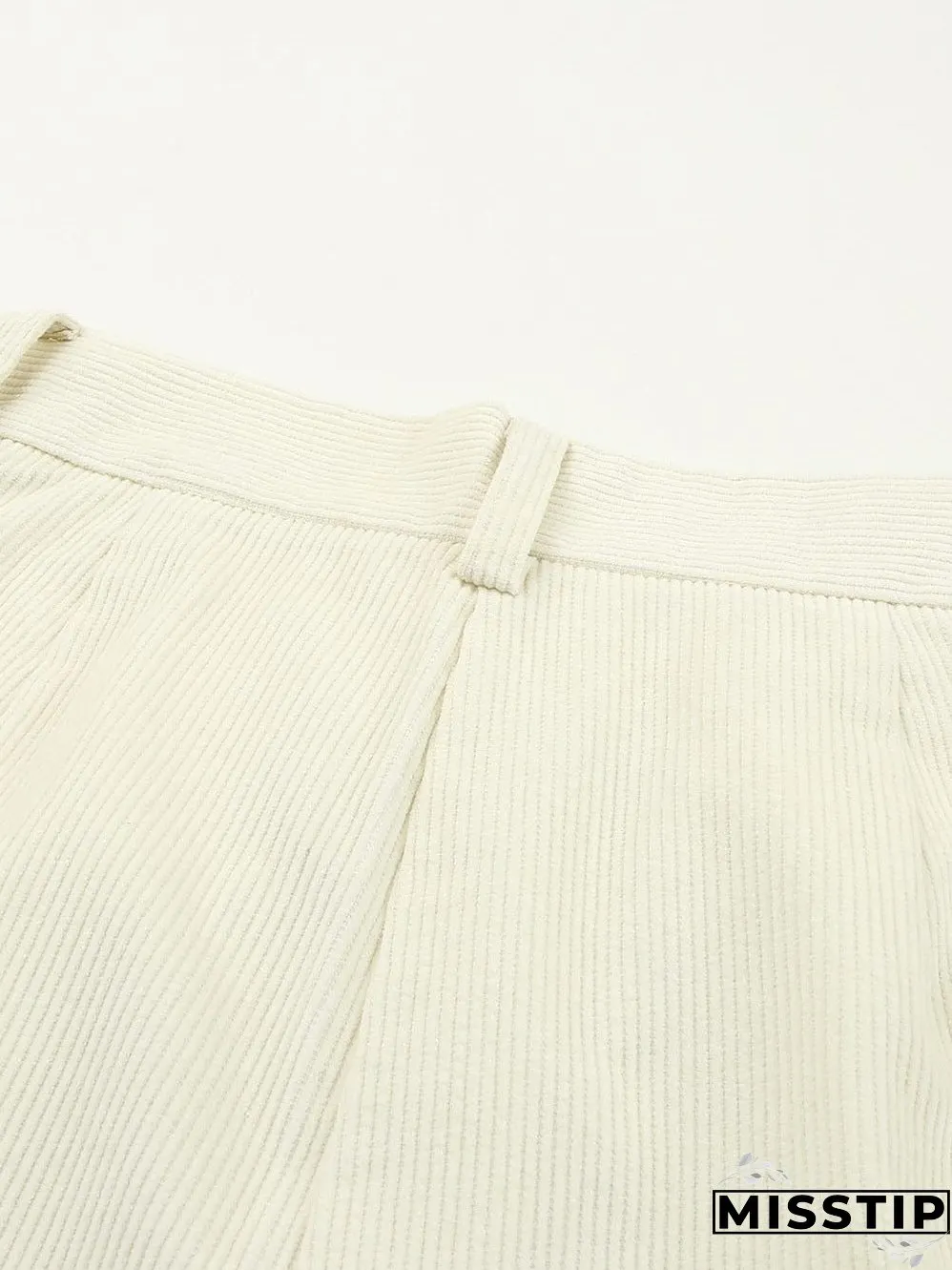 Beige Corduroy High Waist Trousers for Winter Casual Wear