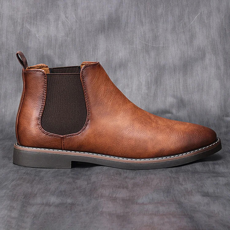 PU Leather Round Toe Low Top Business Retro Chelsea Boots
