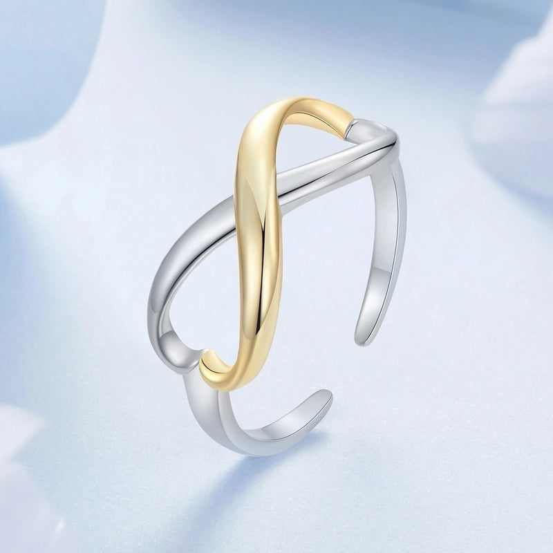 White Gold Plated 925 Sterling Silver Color Block Infinity Open Rings