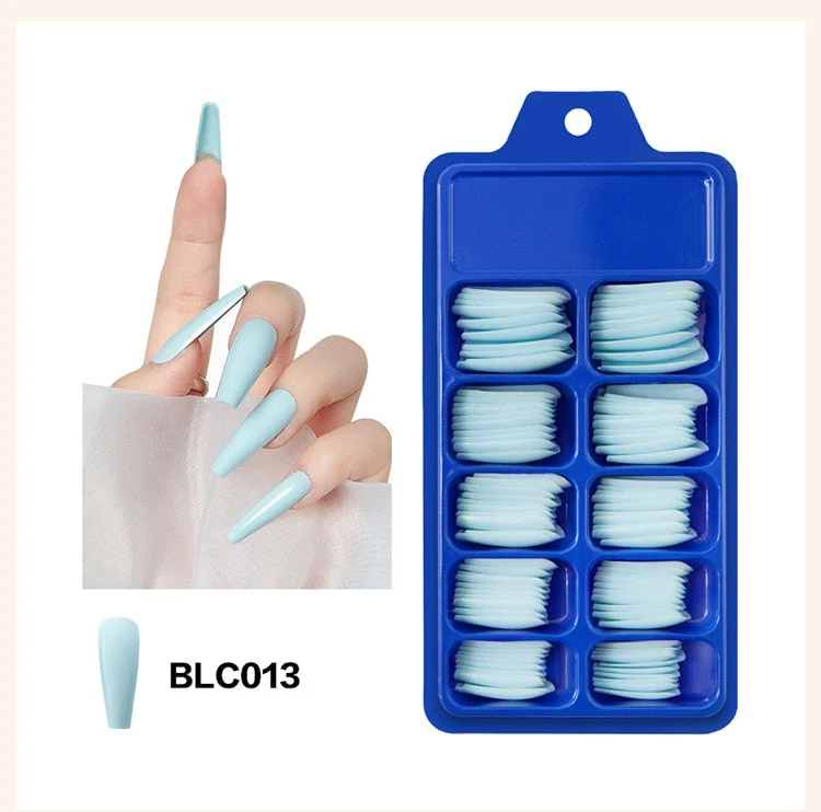 100pcs/set 10 Sizes Full Cover False Nail Tips Ballerina Coffin Fake Nails Square Stiletto French Acrylic Press On Nails-Nail Inspo