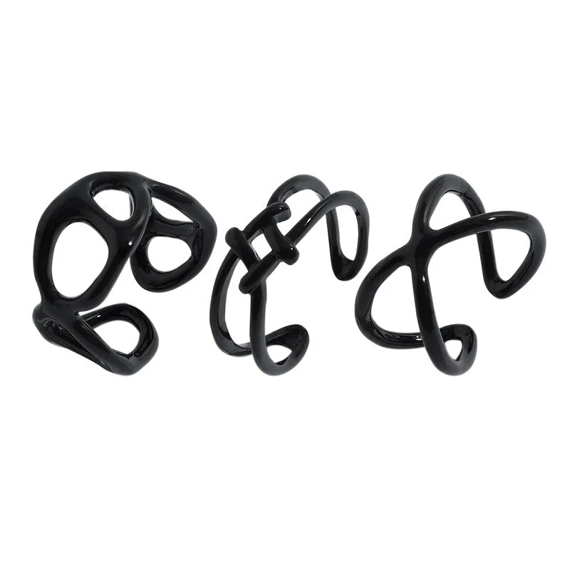 Dvacaman 2021 New Trendy Hand-Painted Candy Color Dripping Oil Geometric Chain Rings Set for Women Colorful Irregular Open Rings