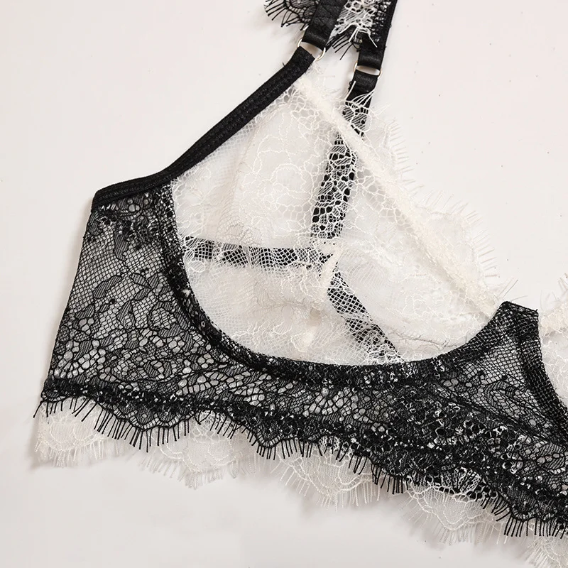 Billionm Women Lingerie Lace Bralette Set 3 Pieces Tassels Transparent Bra and Underwear Sets Sexy See Through Langerie Underwear for Sex