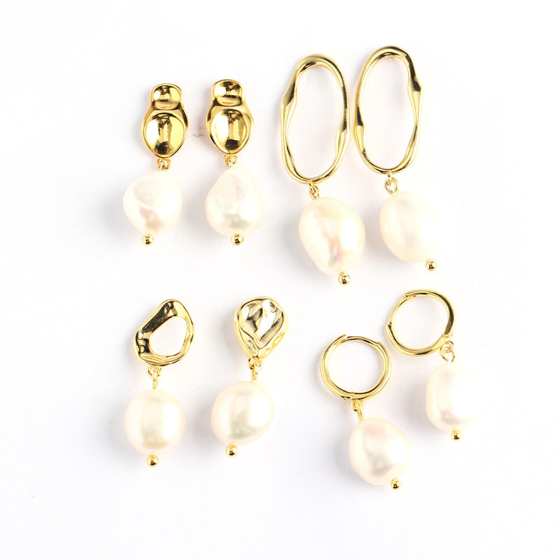 925 Sterling Silver Moderate Luxury Pearl Geometric Silver Electroplating Earrings