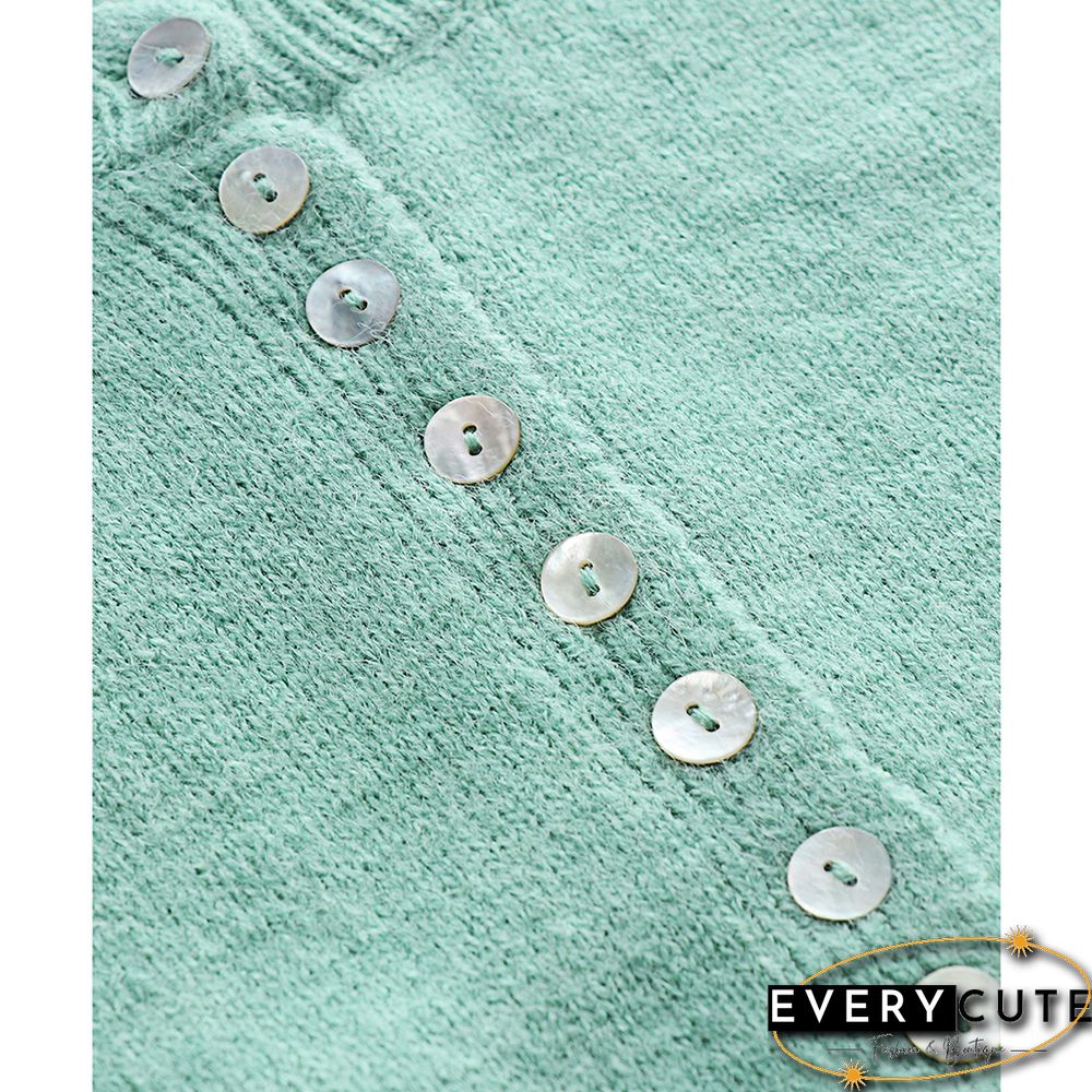 Light Green Button Neck Knitted Pullover Sweater